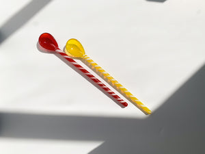Glass Stirrer & Spoon - Red & Yellow (2 PCS)