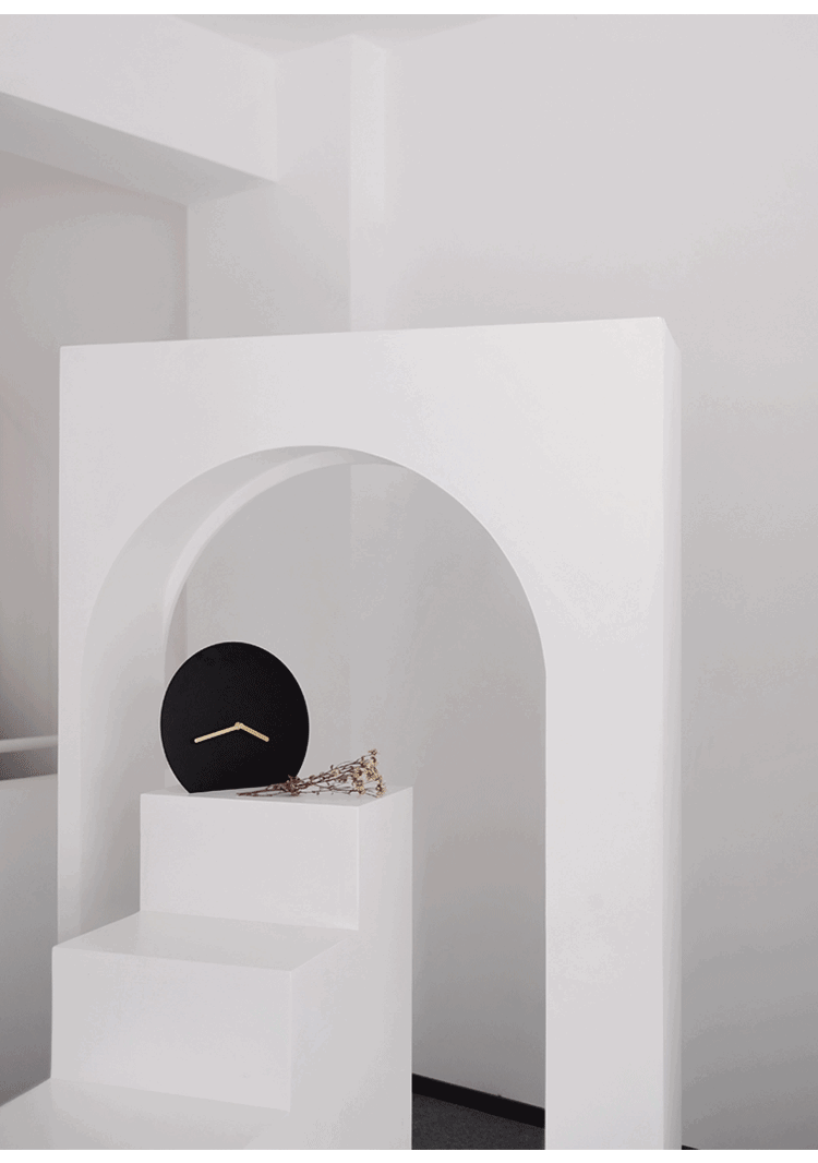 Minimalist standing clock in matt black, alternate view