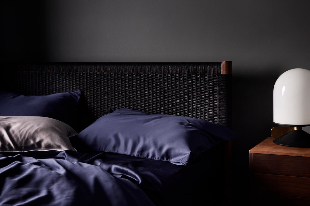 Whom luxury organic bamboo lyocell sheet set in Jokull navy blue